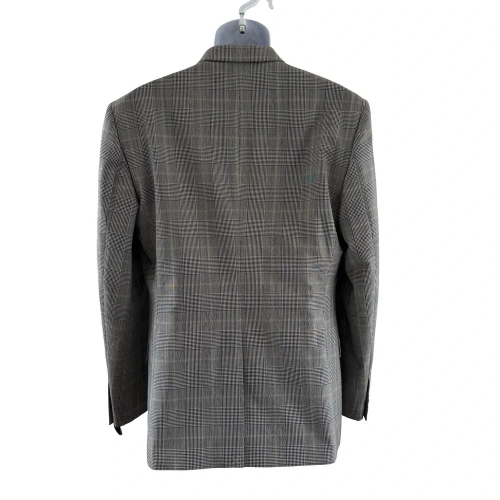 Express Suit Jacket Mens 40R Gray Plaid Wool Blend Extra Slim Stretch Business